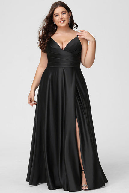 Robe Noire Luxe Satinée Fendue - gallery 5