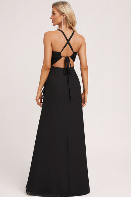 Robe Noire Élégante Fendue Chic - gallery 1