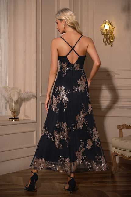 Robe Maxi Chic À Fleurs Dorées - gallery 1