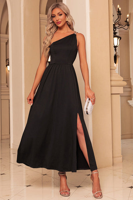 Robe Noire Asymétrique À Fente. - gallery 5