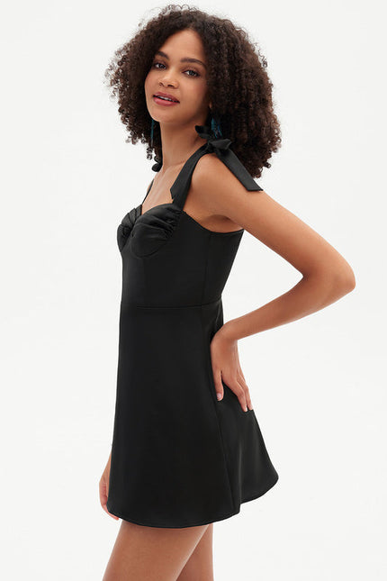 Robe Noire À Bretelles Nouées - gallery 2