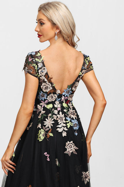 Robe De Soirée Florale Élégante Noire-300 - gallery 3