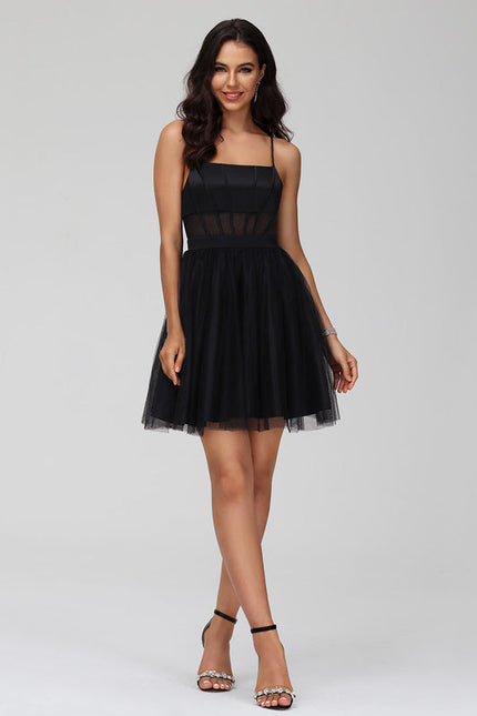 Robe Trapèze Tulle Satinée Élégante - gallery 4