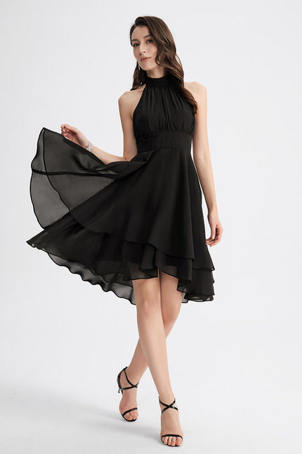 Robe Cocktail Asymétrique En Mousseline - gallery 1