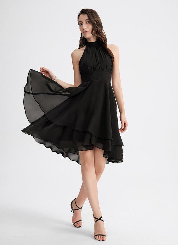 Robe Cocktail Asymétrique En Mousseline - gallery 1