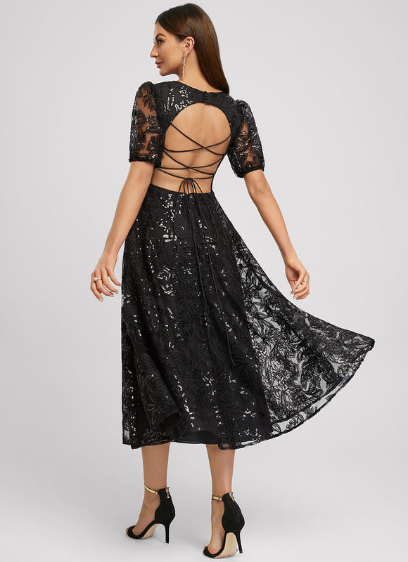 Robe Trapèze Élégante À Paillettes - gallery 2