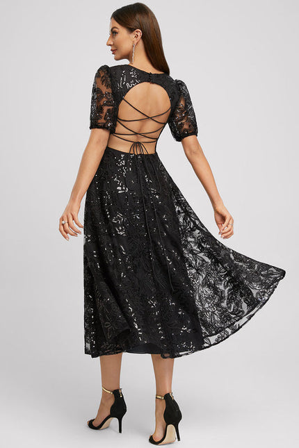 Robe Trapèze Élégante À Paillettes - gallery 2