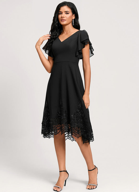 Robe Noire Chic À Volants Transparents - gallery 1