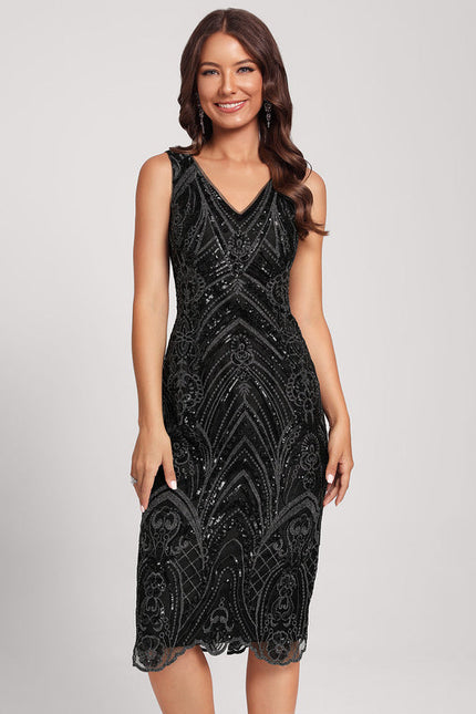 Robe Cocktail Scintillante Élégante Noire - gallery 3