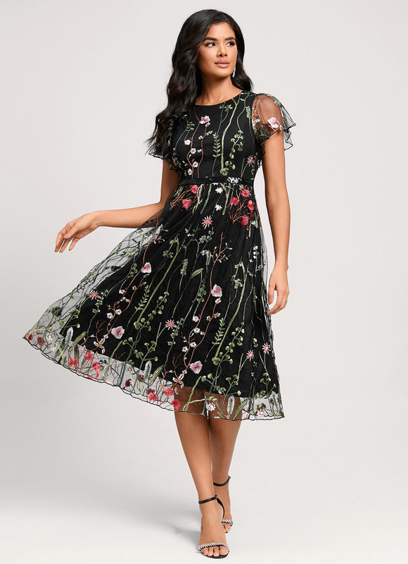 Robe Cocktail Florale En Tulle - gallery 3