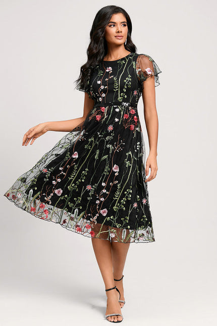 Robe Cocktail Florale En Tulle - gallery 3