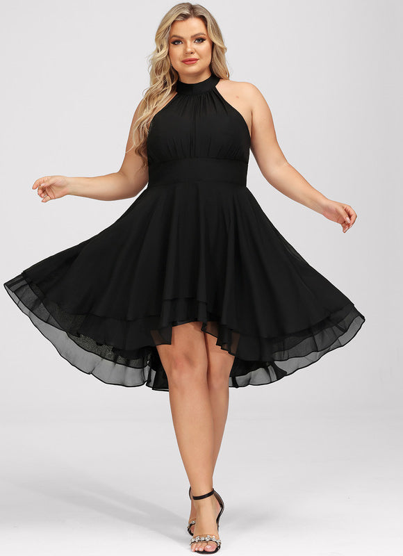 Robe Cocktail Asymétrique En Mousseline - gallery 6