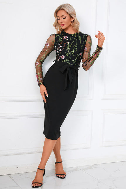 Robe Noire Luxe À Broderie Florale - gallery 5