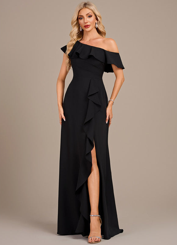 Robe Noire Asymétrique À Volants - gallery 2