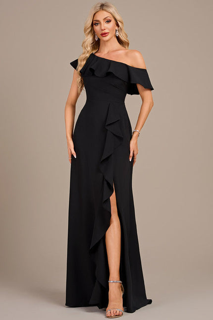 Robe Noire Asymétrique À Volants - gallery 2