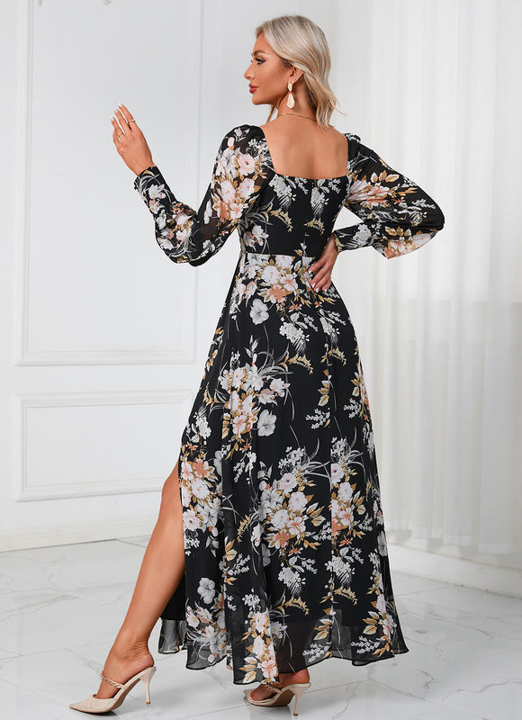 Robe Longue Fleurie Chic Noire - gallery 3