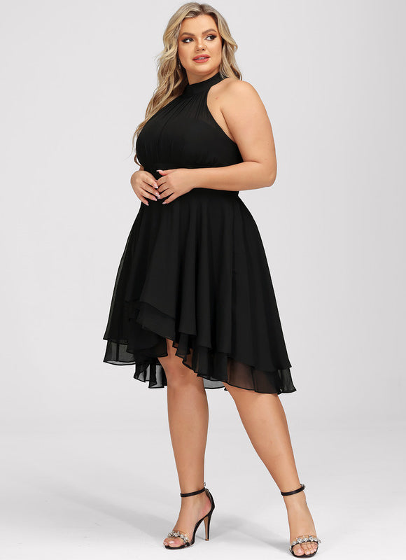 Robe Cocktail Asymétrique En Mousseline - gallery 7