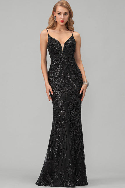 Robe Noire Luxe Satinée À Traîne - gallery 5