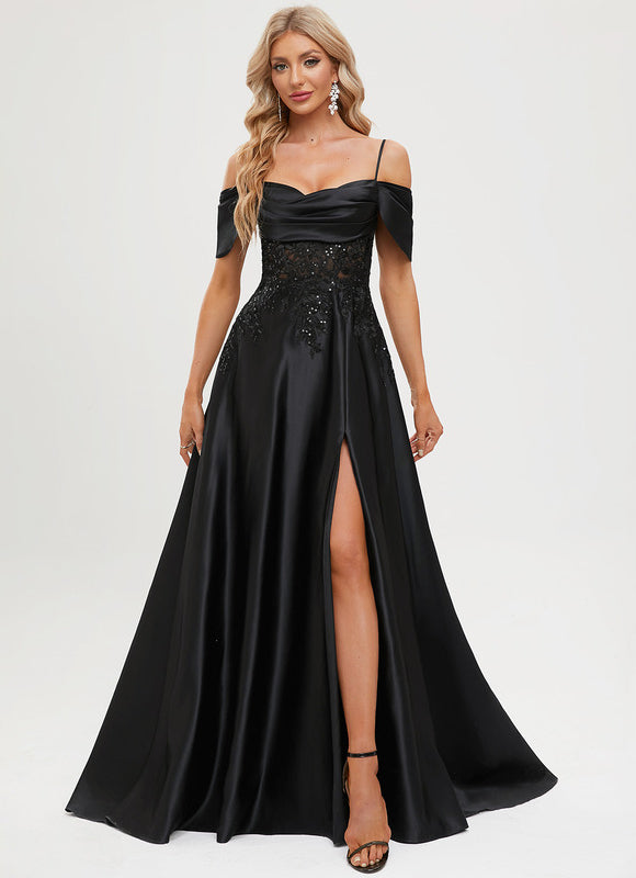 Robe De Bal Satinée À Fente - gallery 5