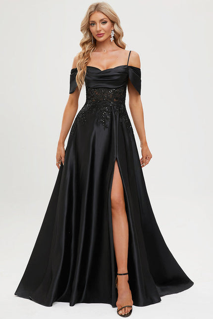 Robe De Bal Satinée À Fente - gallery 5