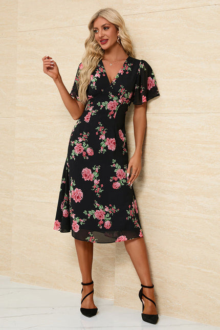 Robe Florale Chic Col V Midi - gallery 1