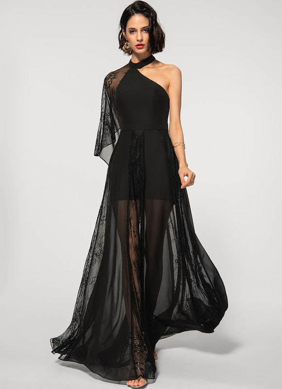 Robe Noire Asymétrique En Mousseline