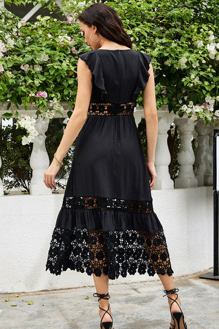 Robe Noire Chic À Volants Dentelle - gallery 6