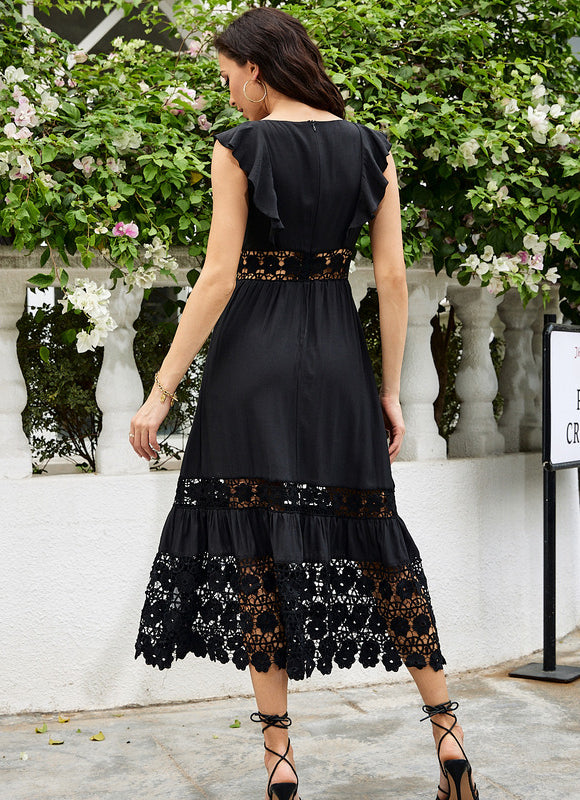 Robe Noire Chic À Volants Dentelle - gallery 6