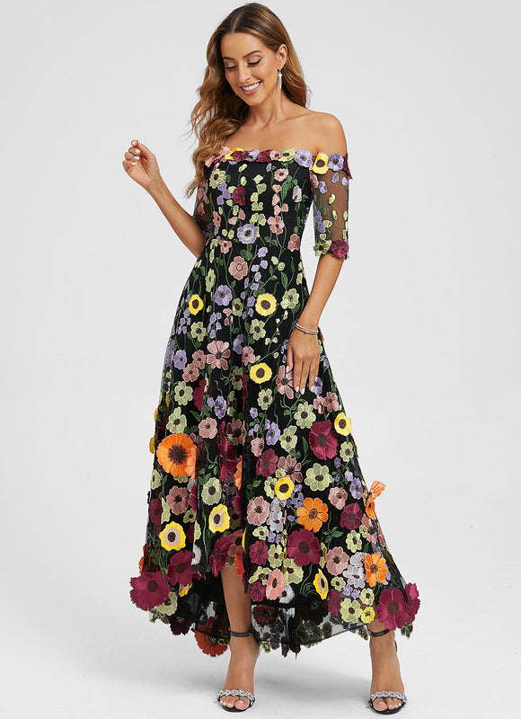 Robe Trapèze En Tulle Floral - gallery 3