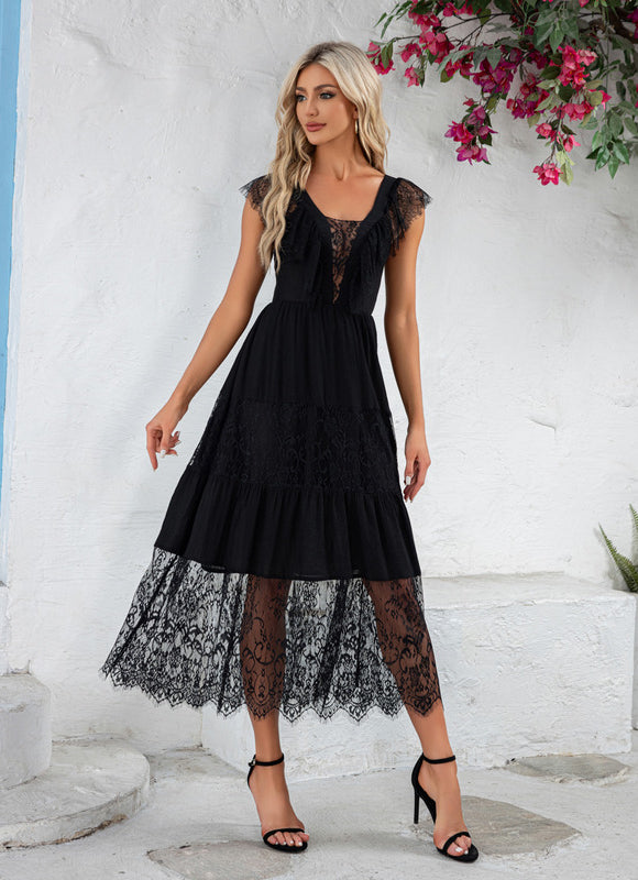 Robe Noire Luxe Dentelle Transparente - gallery 1