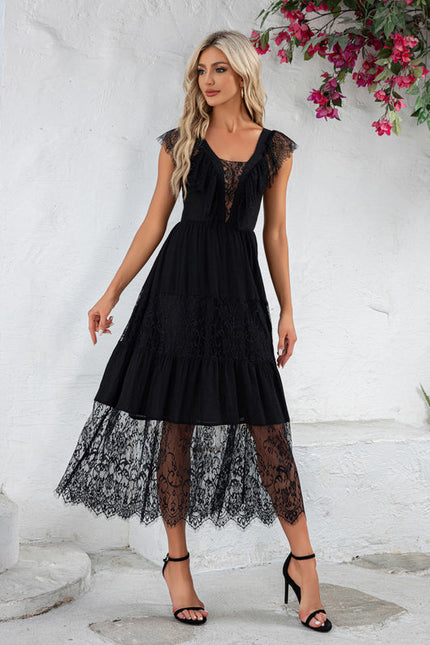 Robe Noire Luxe Dentelle Transparente - gallery 1