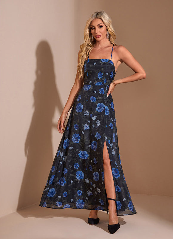 Robe Maxi Chic À Fleurs Bleues - gallery 3