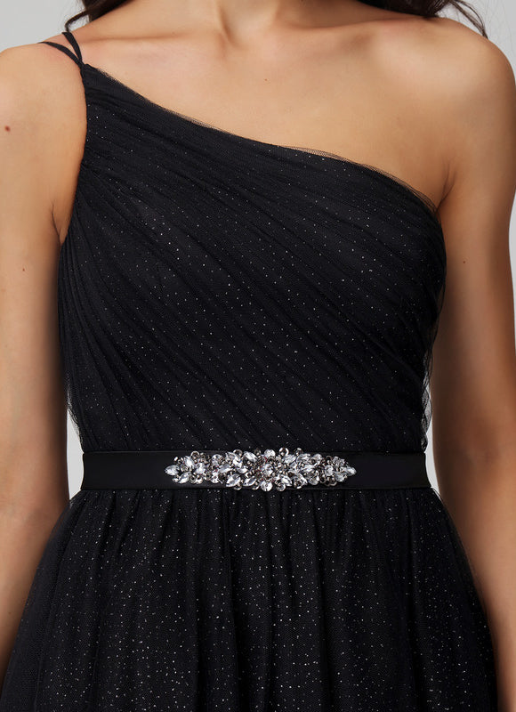Robe Noire Asymétrique À Strass - gallery 2