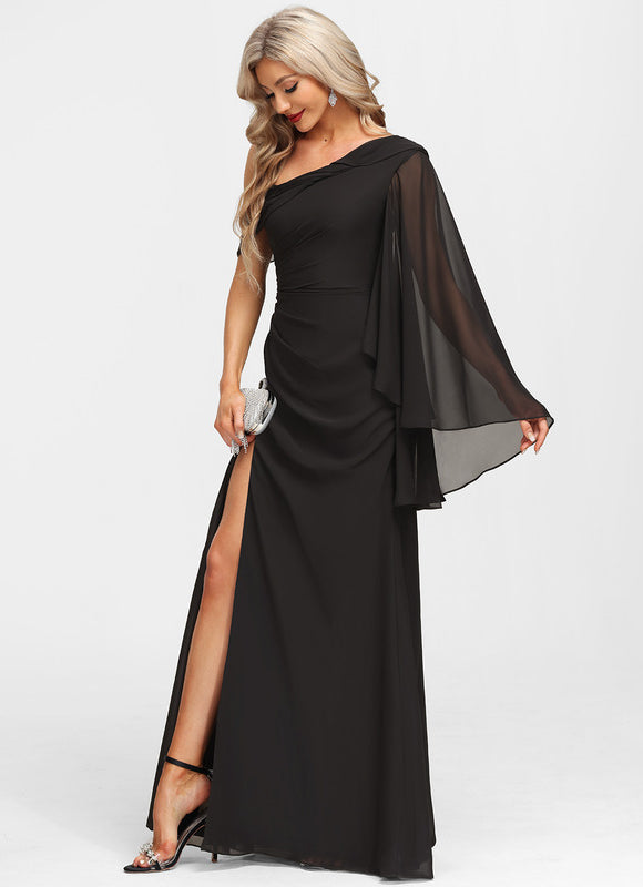 Robe Fourreau Asymétrique Élégante Noire - gallery 6