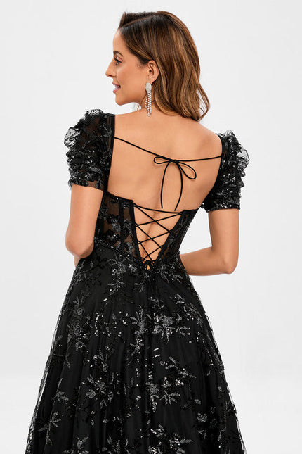 Robe Noire Luxe Dentelle Brodée - gallery 4