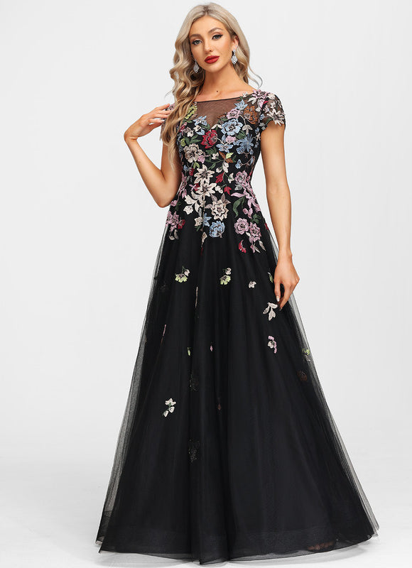 Robe De Soirée Florale Élégante Noire-300 - gallery 8