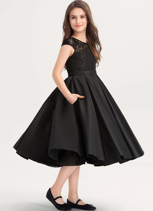Robe Demoiselle D'Honneur Noir Satin - gallery 2