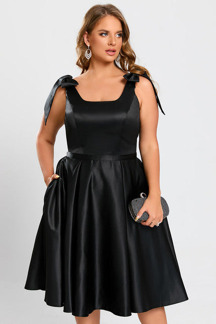 Robe Noire Luxe Satinée À Nœuds - gallery 6