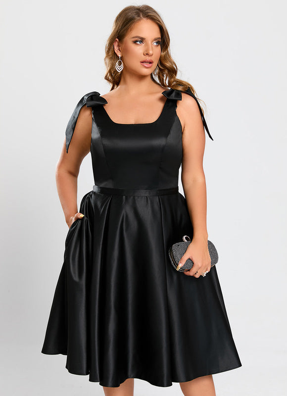 Robe Noire Luxe Satinée À Nœuds - gallery 6