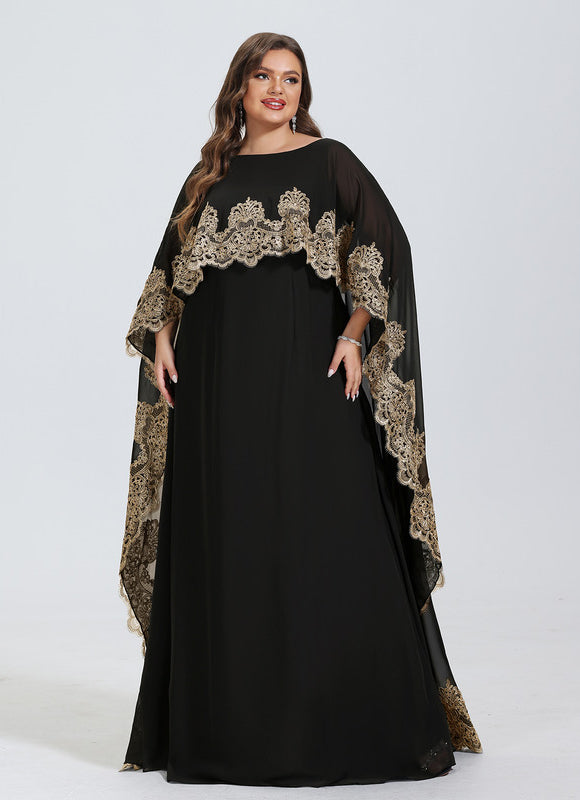 Robe Élégante Avec Cape Brodée - gallery 4
