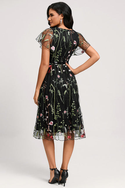 Robe Cocktail Florale En Tulle - gallery 4
