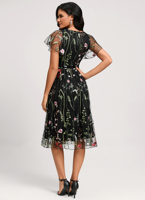 Robe Cocktail Florale En Tulle - gallery 4