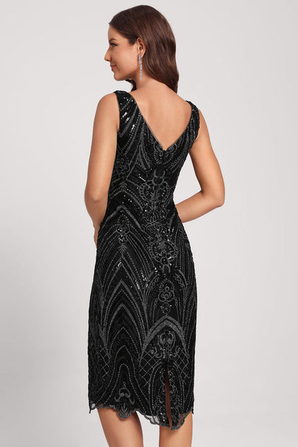 Robe Cocktail Scintillante Élégante Noire - gallery 5