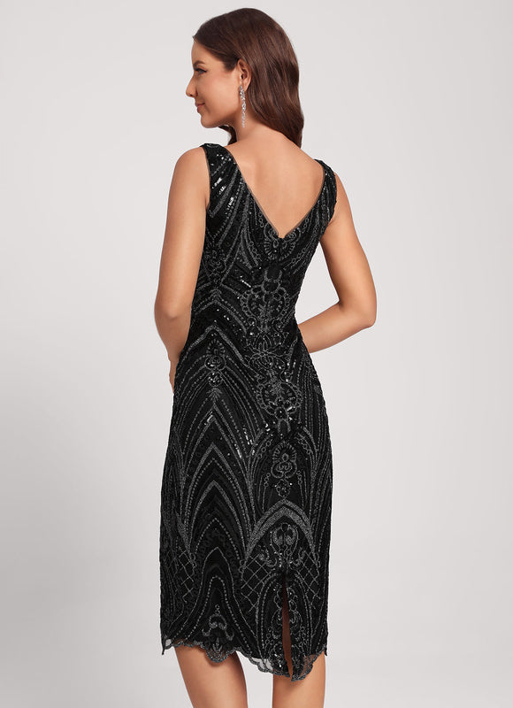 Robe Cocktail Scintillante Élégante Noire - gallery 5