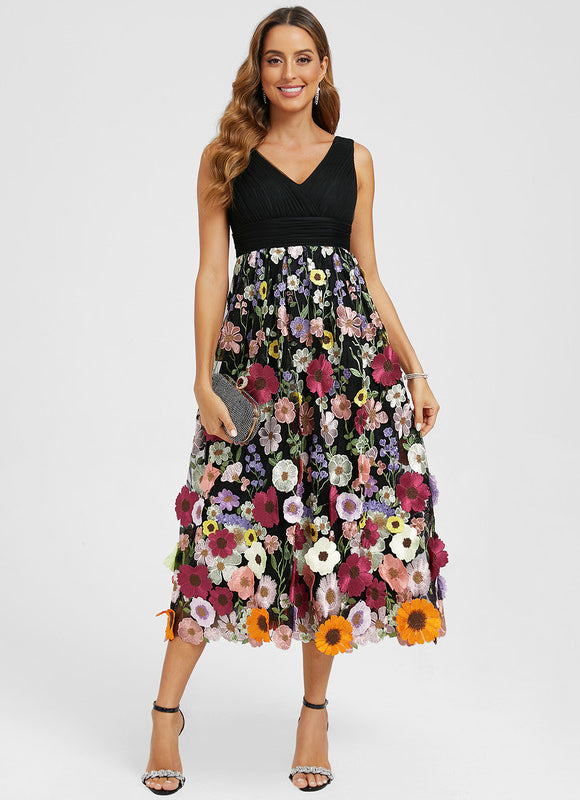 Robe Florale Trapèze Élégante Vaporeuse - gallery 3