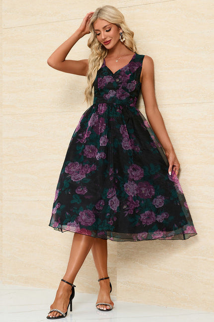 Robe Midi Fleurie Chic Noire