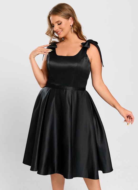 Robe Noire Luxe Satinée À Nœuds - gallery 4