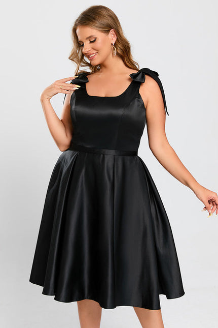 Robe Noire Luxe Satinée À Nœuds - gallery 4