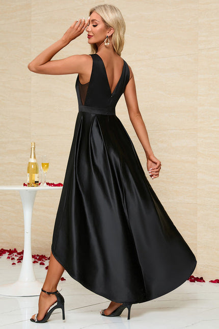 Robe Noire Luxe Satinée À Fente - gallery 1