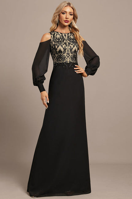 Robe Noire Luxe À Manches Bouffantes - gallery 1